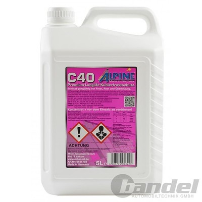5 Liter ALPINE C40 KÜHLERFROSTSCHUTZ KONZENTRAT LILA KÜHLMITTEL KÜHLWASSER