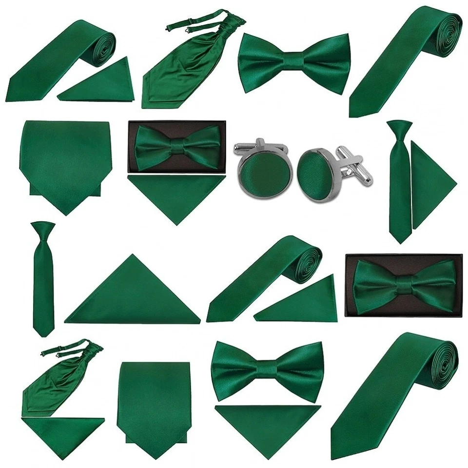 TIESRUS Forest Green Satin Wedding Tie Mens Kids Bow Ties Formal Prom Groom Set Page Boy