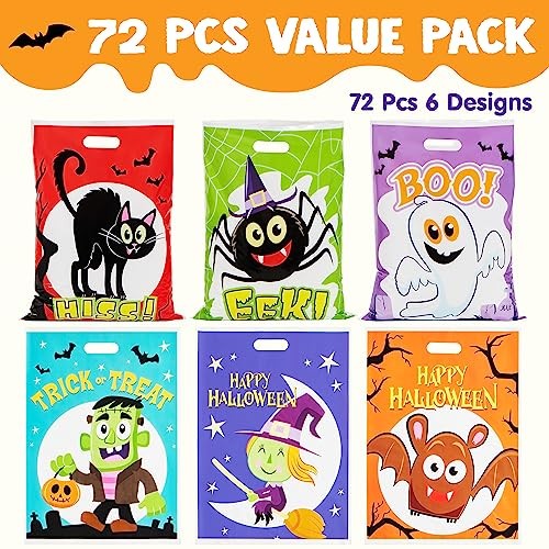 72 PCS Halloween Candy Bags for Trick or Treat, Plastic Goodie Gift Bag with - Picture 3 of 8