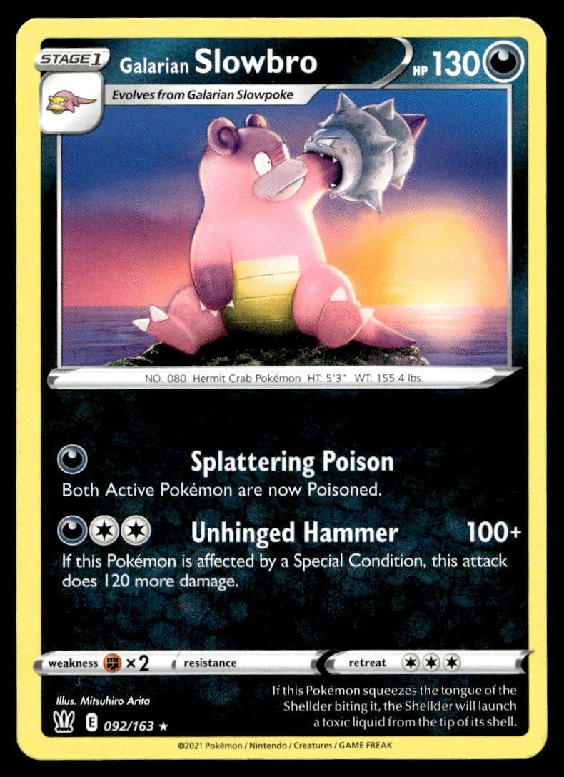 Galarian Slowbro 92/163 Pokemon Card Battle Styles Rare 130 HP Lightly Played ND