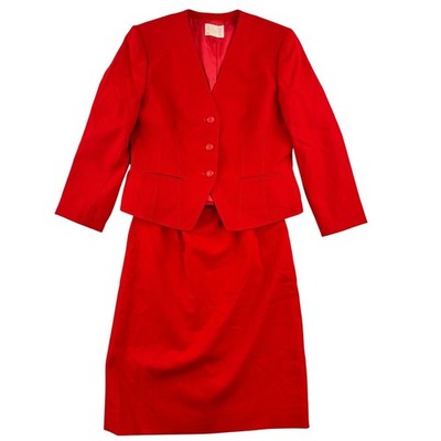 Pendleton Wool Skirt Suit Womens Red Jacket Size 12 Skirt Size 10 USA Vintage