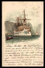 Künstler-AK Hans Bohrdt: Kreuzer Kaiserin Augusta unterwegs in einem norwegisch 