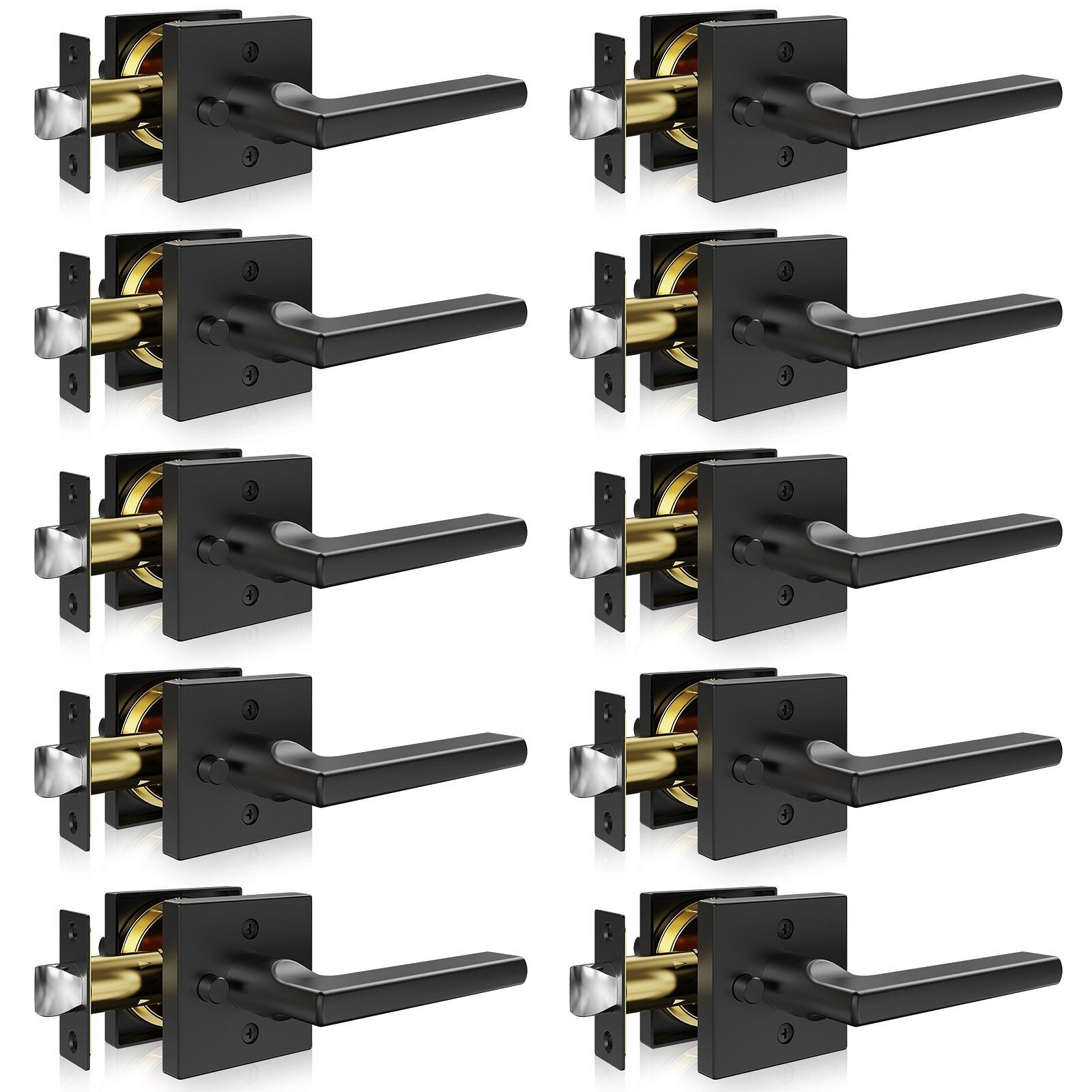 Privacy Door Handle 10 PCS Matte Black Square Door Lever Interior Reversible-image