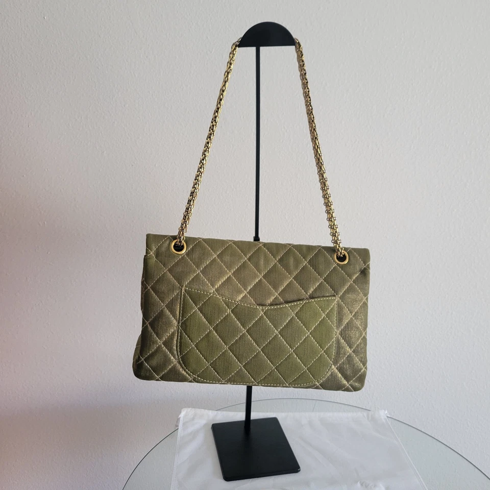 Chanel Khaki Metallic Coated Denim 2.55 Reissue 227 Double Flap Bag - Image 4 of 4