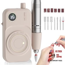 Portable Nail Drill Electric File: 35000RPM Professional Rechargeable Nail Pink