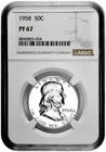 1958 50C Proof Silver Franklin Half Dollar NGC Graded PF 67 White Coin