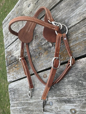 Harness leather Western snap crown headstall Mule, horse Amish made USA