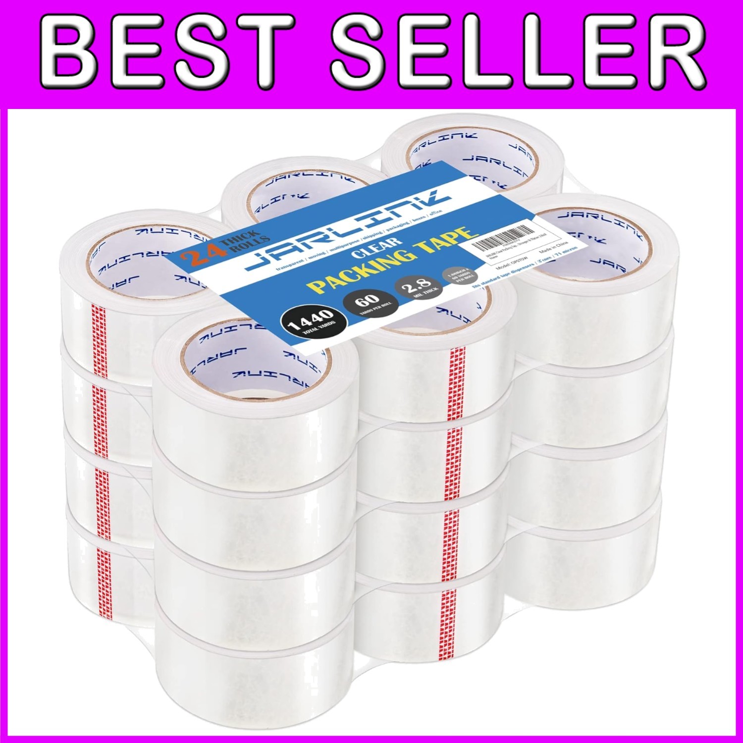 Thick & Strong Packaging Tape - 24 Rolls, 60 Yards