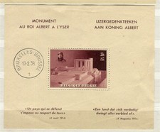 BELGIUM; 1938 early King Albert Monument issue SPECIAL SHEET