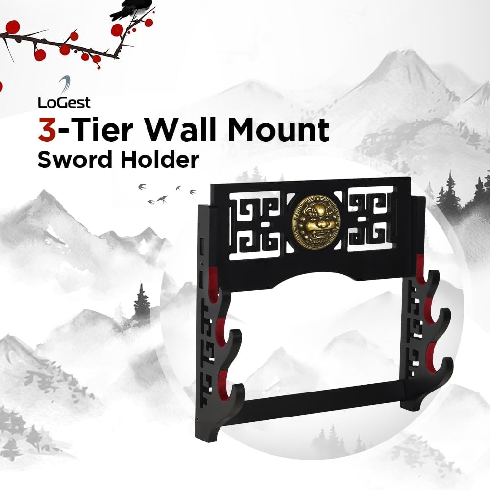 Logest Wall Mount Sword Holder - 4 Tier Options Available - Crafted Black 