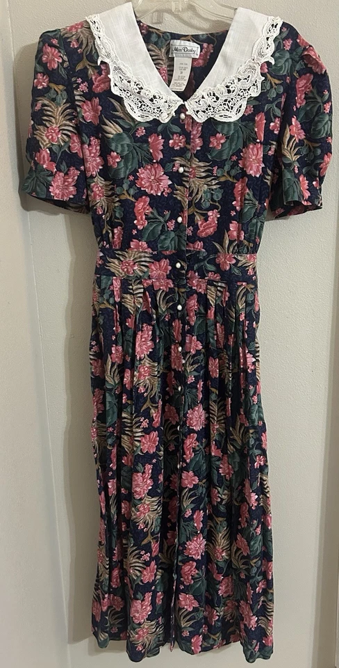 Vestido Floral Vintage Talla XL (16) Retro Años 80 Campo Pradera Modesto Romántico Foto 2 de 4