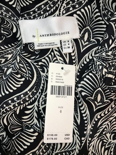 Anthropologie Zadie Satin Overall Größe 4 schwarz elfenbein Kurzarm neu Etikett 168 $ - Bild 5 von 7