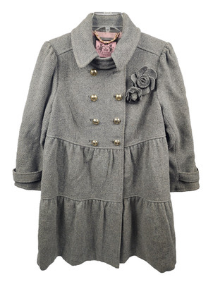 Juicy Couture Double-Breasted Coat Gold Buttons Gray Women's XL
