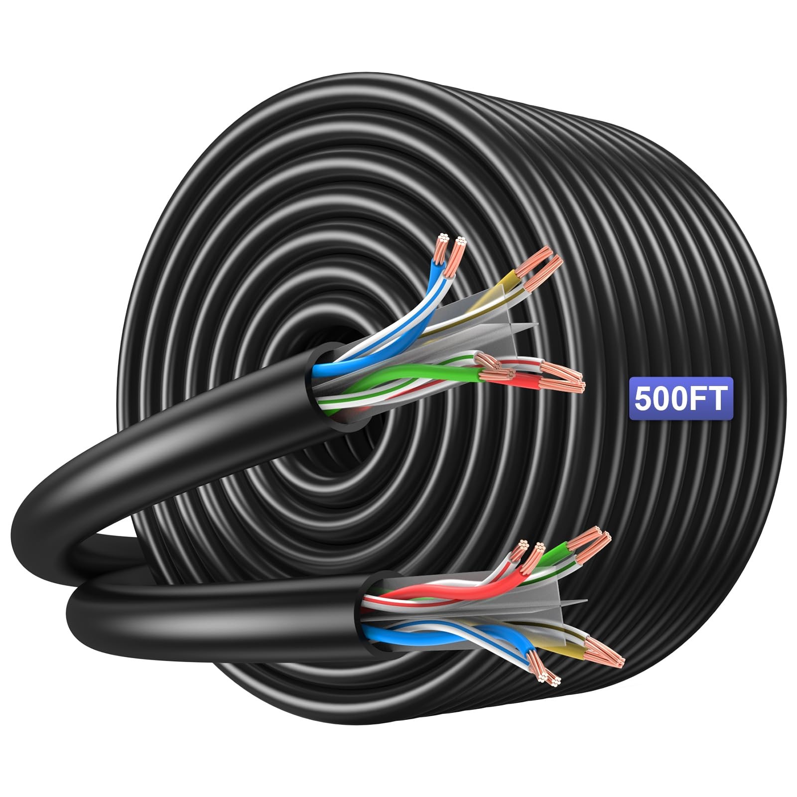 500ft Cat6 Ethernet Cable - Shielded UTP, Waterproof, UV Resistant, 550MHz, 26AWG for Outdoor/Indoor Use