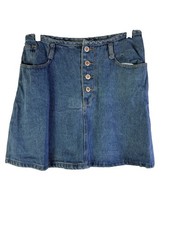 Vintage 90s Mini Micro Skirt Junior 11 Denim Jean Faded Button Fly Grunge Baby