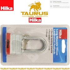 HILKA 50mm Long 8.8mm Diameter Shackle Laminated Padlock DIY 3 keys UK FREE P&P