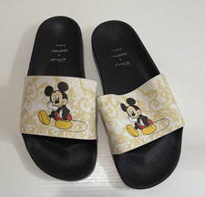 Disney x boohoo Mickey Mouse Adult Slide Sandals Black White Gold size 37