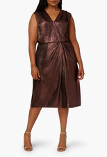 Adrianna Papell Metallic Sleeveless Cocktail Midi Dress - Blackened Red - 20W