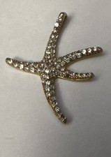 Gold Tone Starfish Brooch Pin Clear Rhinestone Pav  Beach Nautical 2 in