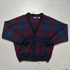 Vintage Pendleton Wool Shadow Plaid Cardigan Ombré Sweater Made In USA M