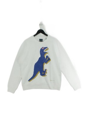 Paul Smith Herren Hoodie XL Weiß Grafik 100% Baumwolle Pullover