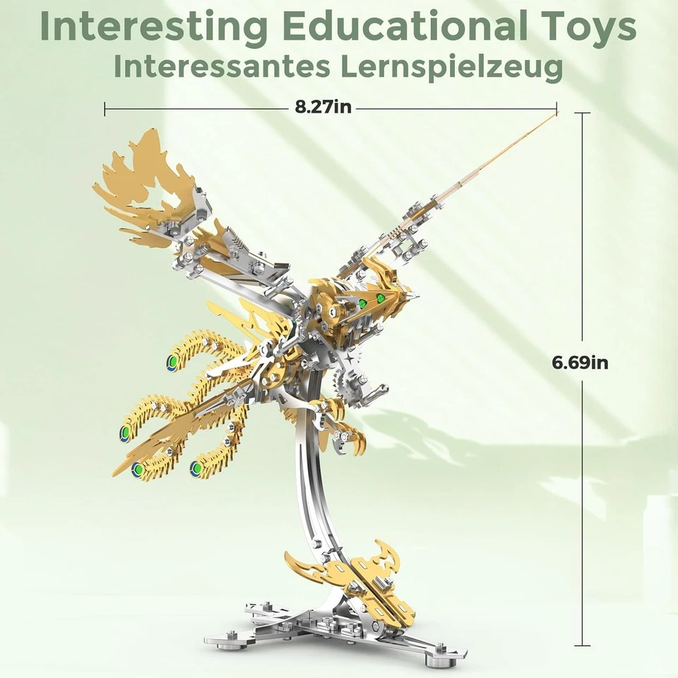 LONGPIN Fenice in metallo 3D, bicolore oro-argento, modello meccanico - Immagine 2 di 4