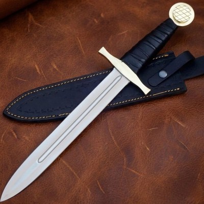 D2 Steel Medieval Short Sword Dagger Leather Handle Tactical Field Tool w/Sheath