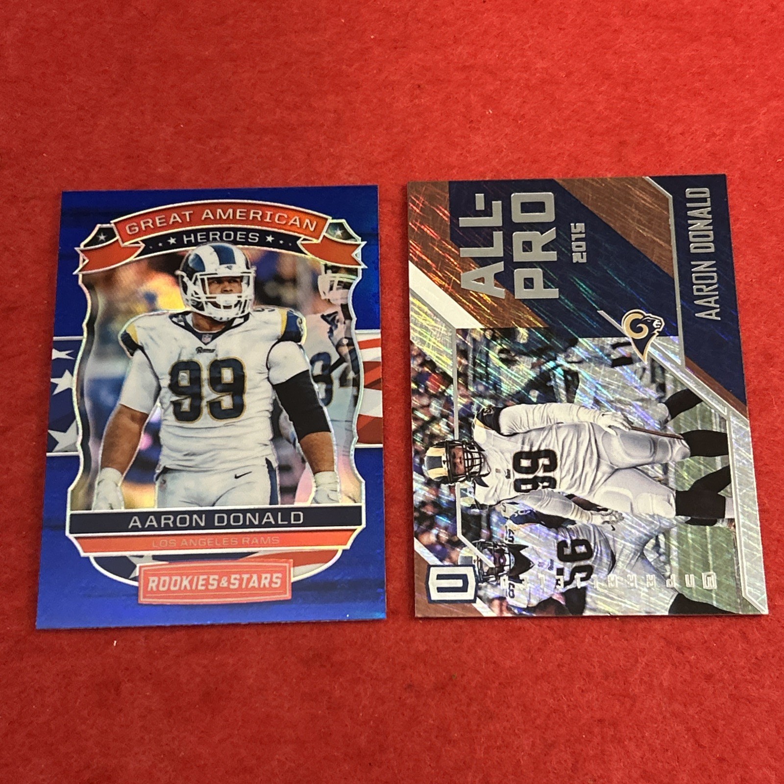 Aaron Donald -2018 Rookies & Stars Blue Prizm #GAH-17 & 2016 Unparalleled #AP-10