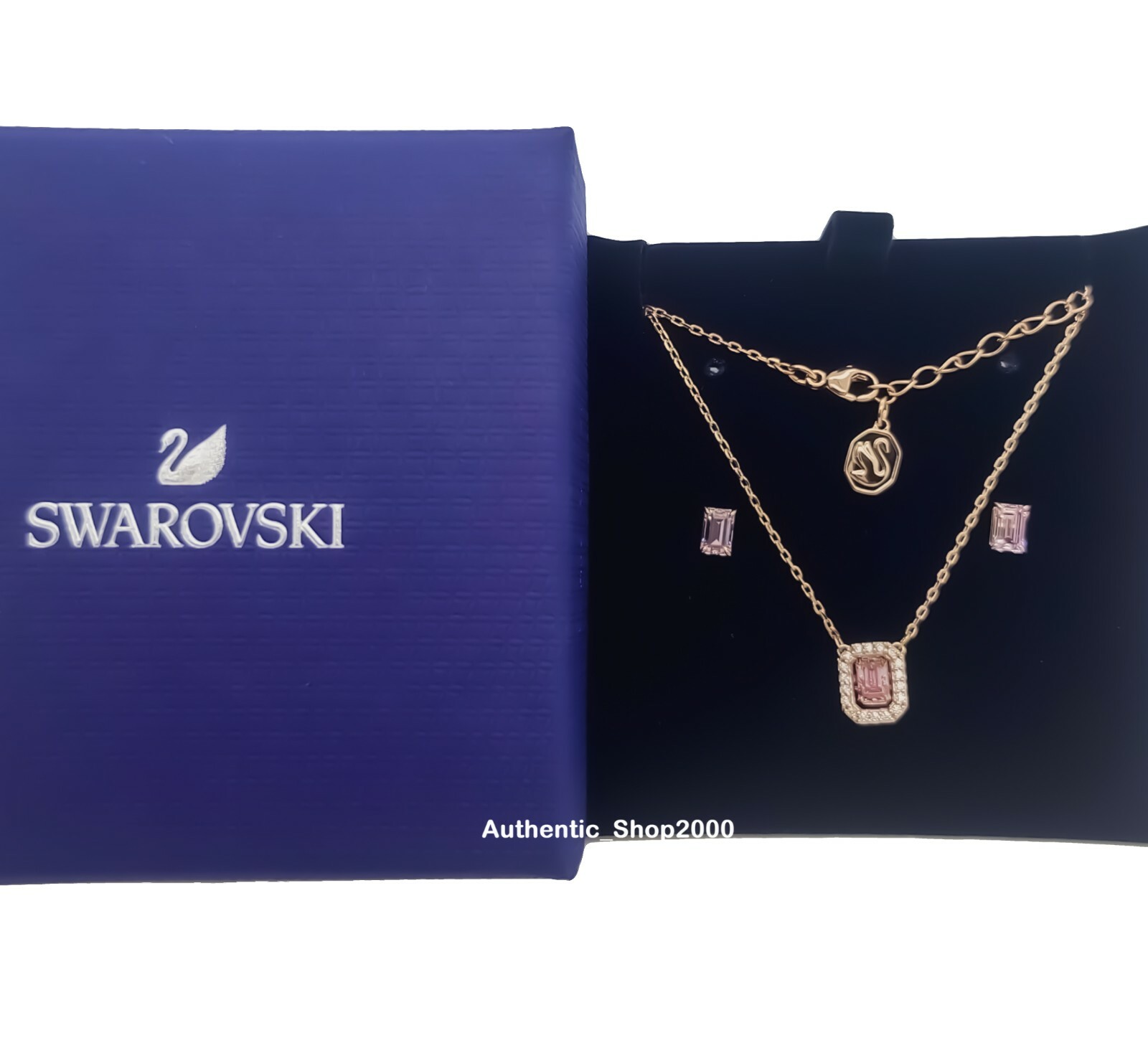 SWAROVSKI Rose gold Octagon Pink Crystal Millenia Necklace Earring Set ...