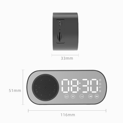 Reloj Despertador Digital Radio FM Inalámbrico Bluetooth Altavoz Espejo LED Portátil - Imagen 10 de 20