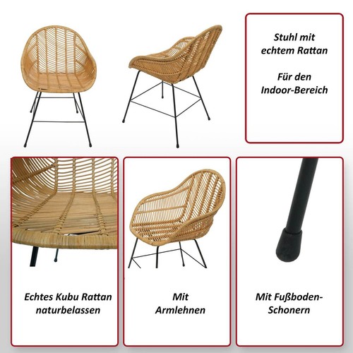 B-Ware Esszimmerstuhl MCW-M28, Rattansessel Rattanstuhl, Kubu Rattan Metall - Bild 2 von 10