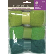 Dimensions Blue Green Wool Roving for Needle Felting, 3 pack, 45g, 8 x 6 x 1.5