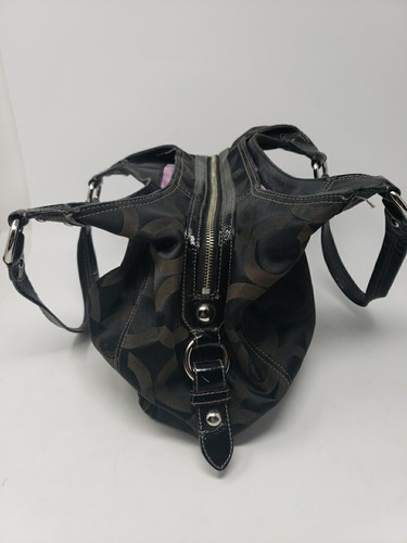 Coach Madison Hobo Style Bag #C0973-14305, Brown Sateen Black Trim Purple Lining - Picture 3 of 11
