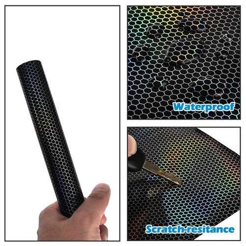 Película de vinilo holográfica negra arco iris nido de abeja para automóvil brillante de fibra de carbono para automóvil - Imagen 5 de 8