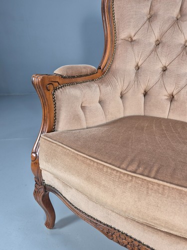 Vintage Danish Lounge Chair Beige Velour Beech Antique French Style EB8926 VCLO - Picture 7 of 18