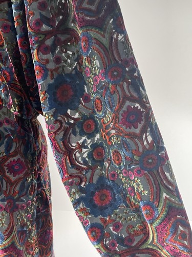 Anthropologie Mona Burnout Velvet Mini Dress Babydoll Puff Sleeves Floral LARGE - Picture 9 of 16