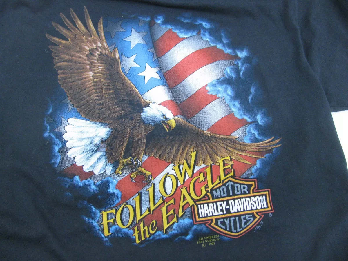 XL Harley Davidson T Shirt 3D Emblem 1991 Follow the Eagle Fort