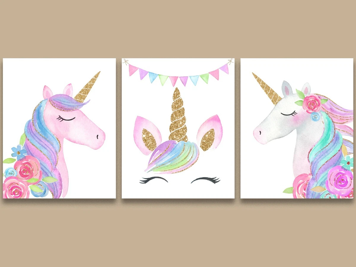 Unicorn Wall Art For Girls Baby Nursery Bedroom Wall Art Posters Decor 3 Pc  Set