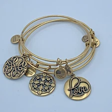 3 Alex And Ani Gold Tone Path of Life, Compass and Love Charm Bracelets 452