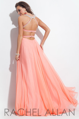 open lace back dress Glitter Coral Sequined Prom Dress Long Formal Gown with Slit Detailing main image 1