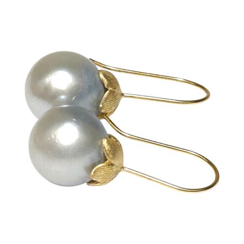 Stunning 13.3mm Indonesian Silver White South Sea Pearl Dangle Hook Earrings - Picture 2 of 8
