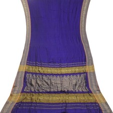 Vintage Blue Sarees 100 Pure Cotton Zari Handwoven Sari 5YD Decor Craft Fabric