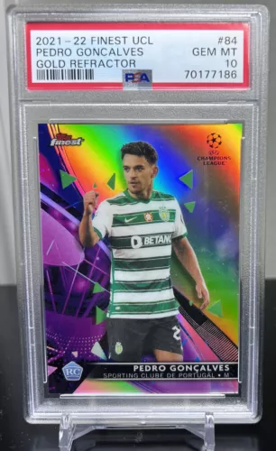 2021-22 Topps Finest UCL Soccer Gold Refractor Pedro Goncalves RC /50 PSA 10
