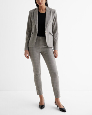 NEW EXPRESS $88 GRAY PLAID MID RISE SKINNY EDITOR PANTS SZ 2L