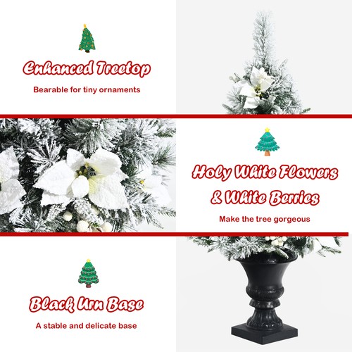 4 FT Pre-lit Christmas Entrance Tree Snow Flocked Xmas Tree w/ LED Lights - Picture 10 of 10