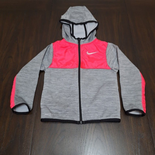 Nike Jacket Girls Size 4/XS Hot Pink & Gray Zip Up Hooded Jacket Dri-Fit