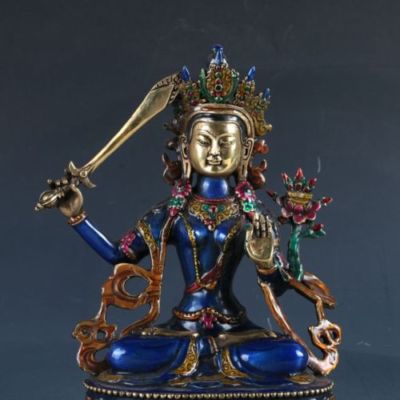 Cloisonne Handwork Bodhisattva Manjusri Bodhisattv Old Copper Statue
