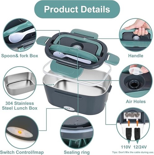Herrfilk~ 12v Electric Lunchbox, 40w Power, Portable Food Warmer, NEW!(Opened bx - Picture 5 of 8
