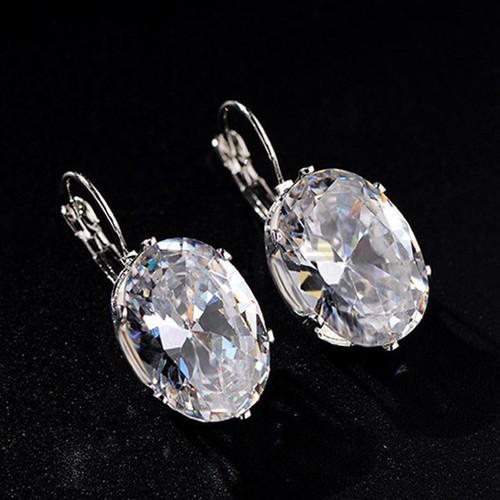 Women 925 Sterling Silver Oval Cubic Zirconia Drop Dangle Earrings Jewellery UK - Picture 6 of 72