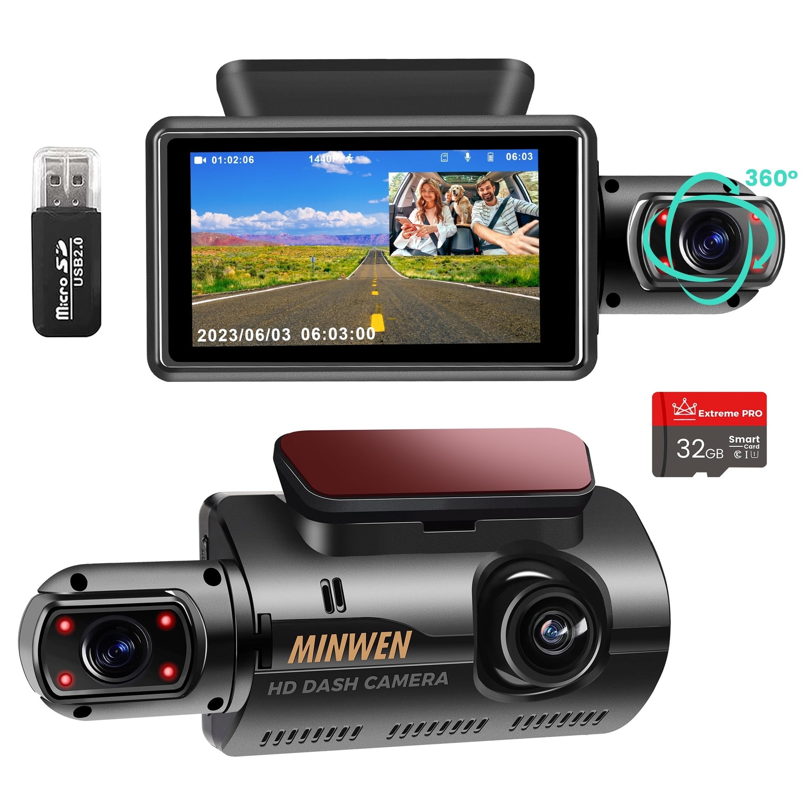 1080P Full HD Dash Cam with 3-Inch Screen for Front and Interior Car Recording-image